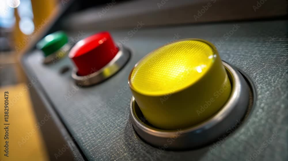 Aufkleber innovative control panel technology bright yellow button to push and start machine, featuring sleek 