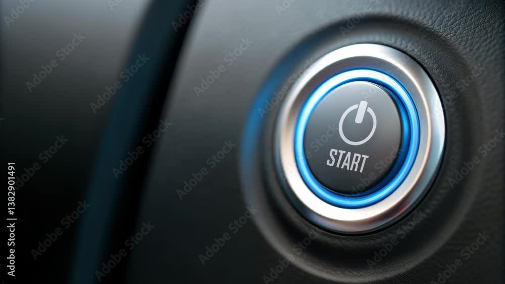 Poster illuminated modern design close up of push start button in vehicle, symbolizing excitement of new jo