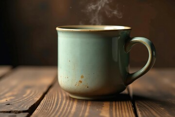 Fototapeta premium Large oversized coffee mug, rustic style, textured surface , object, morning, country