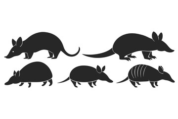 set of Armadillos silhouette vector illustration