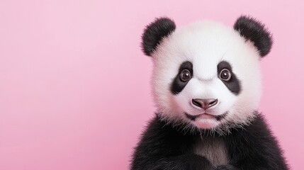 Fototapeta premium A cute baby panda against a pastel background, exuding a sense of warmth and playfulness.