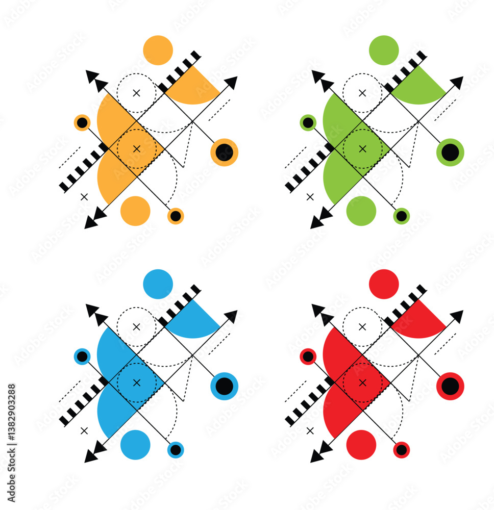 Poster Abstract Line Art Square and Circular Shapes Blueprint Element. Graphic design elements and resources vector art