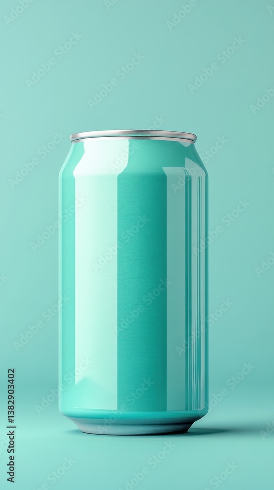 Poster minimalist teal soda can on matching background capturing refreshing vibe and clean aesthetic ideal 