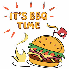 Its Bbq Time Delicious Hamburger With Fresh Ingredients Vector Illustration