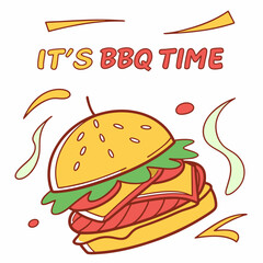 Vector Illustration Of A Delicious Bbq Burger Its Bbq Time