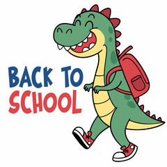 Happy Dinosaur Back To School Illustration With Backpack And Shoes