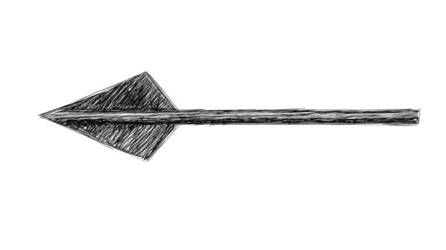 Hand drawn arrow points left in sketchy design , cut out transparent
