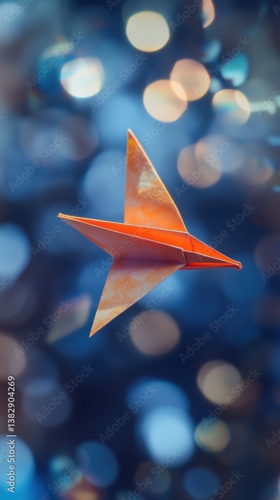 Poster origami star floating against a bokeh background creating a dreamy and artistic holiday theme with w
