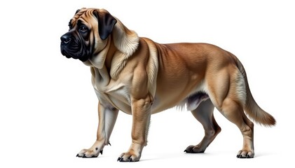 Obraz premium Majestic mastiff, powerful stance, white background, pet, giant breed, pet photography