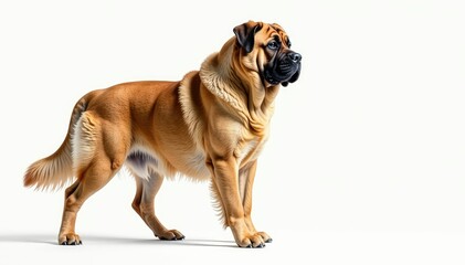 Obraz premium Majestic mastiff, powerful stance, white background, pet, background, ears