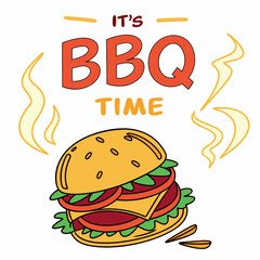 Its Bbq Time With Delicious Burger Vector Illustration For Summer Cookouts