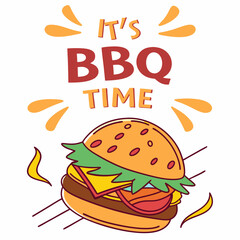 It Is Barbecue Time Illustration With A Tasty Hamburger And Colorful Accents