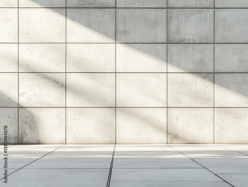 Poster modern architectural background with concrete tiles and sunlight casting shadows on a minimalist str