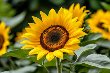 Obraz premium Sunflowers in full bloom showcasing vibrant colors in a sunny field during summer