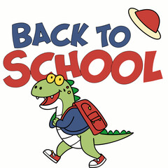 Cartoon Dinosaur With Backpack Heading Back To School Illustration For Children