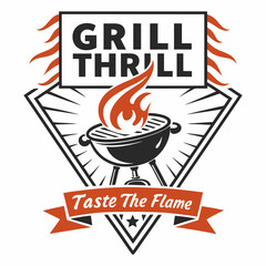 Grill Thrill Barbecue Logo With Flames For Food And Restaurants Concept