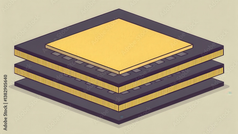 Aufkleber material science nanomaterials concept. digital illustration of a layered computer chip design.