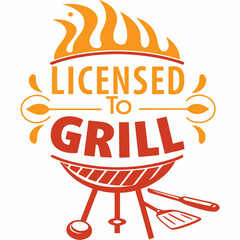 Licensed To Grill Bbq Design Summer Barbecue Party With Flames And Tools
