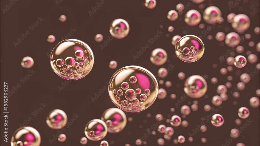 Poster material science nanomaterials concept. bubbles with a shiny surface against a dark background.