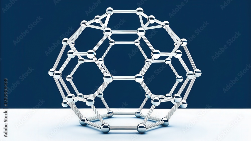 Poster material science nanomaterials concept. metallic molecular structure on a minimalist background.