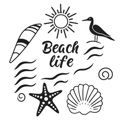 Simple Black And White Summer Beach Elements Icon Illustration Vector Design