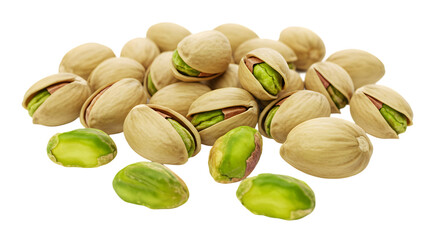 A heap of pistachios PNG with some shells open and some pistachios without shells on a transparent...