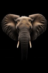 Majestic elephant portrait showcasing intricate skin texture with a dramatic black background and captivating symmetrical composition