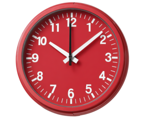 vibrant red wall clock with bold white numbers and hands, showcasing modern design that adds pop of color to any space. Perfect for home or office decor