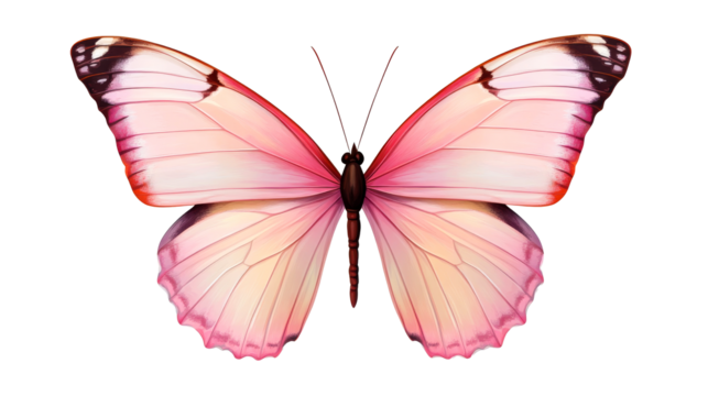 Elegant pink butterfly with detailed wings, isolated, cut out transparent