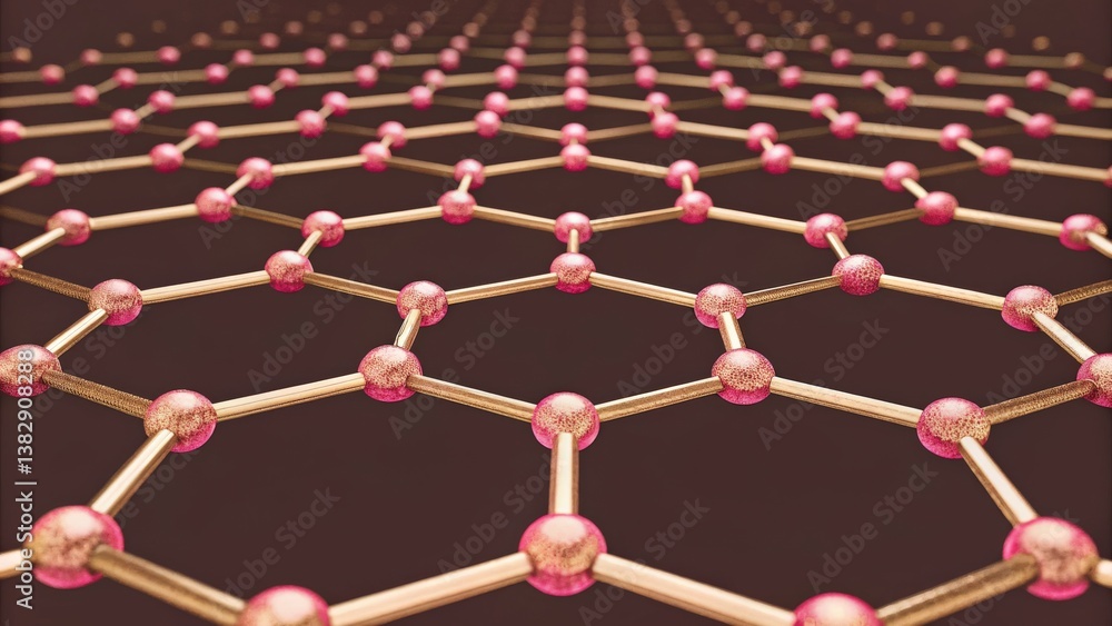 Poster material science nanomaterials concept. 3d representation of a molecular structure made of interconn