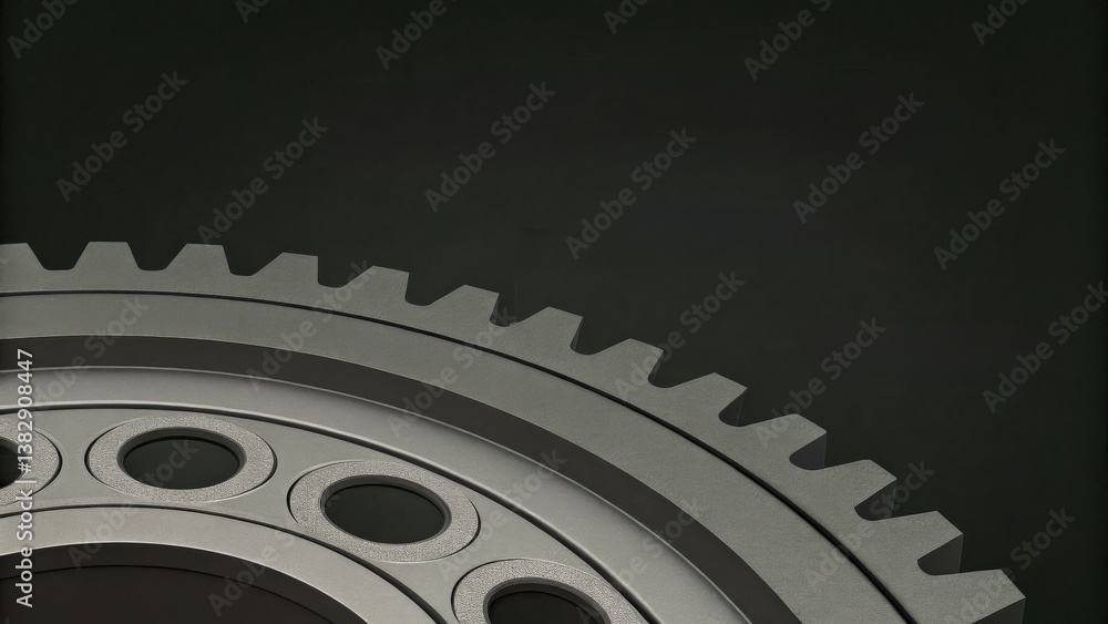 Poster material science nanomaterials concept. close-up of a mechanical gear on a dark background.