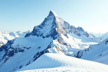 Fototapeta premium Snow-covered mountain peak, pristine white landscape, wild, white background