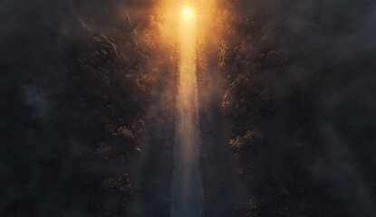 Obraz premium Golden Light Beam Emerging from Dark Cosmic Dust