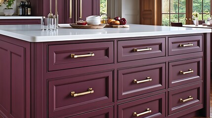A close up view of a stylish kitchen island and drawers