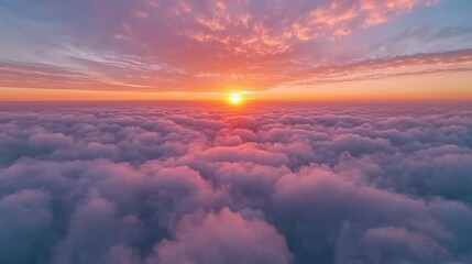 Aerial Sunset Cloudscape Sunrise above the clouds, peaceful sky, travel, scenic background