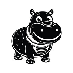 Obraz premium Adorable black and white hippopotamus design silhouette isolated on white background