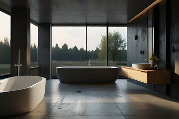 Luxurious bathroom with a freestanding bathtub overlooking a breathtaking ocean view