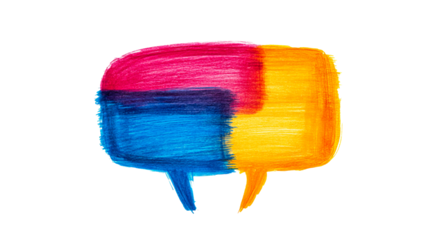 Vivid dialogue bubbles with color gradients, artistic painted, cut out transparent