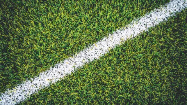 White stripe dividing lush green soccer field grass