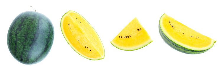 Yellow watermelon isolated on white background, Fresh yellow watermelon