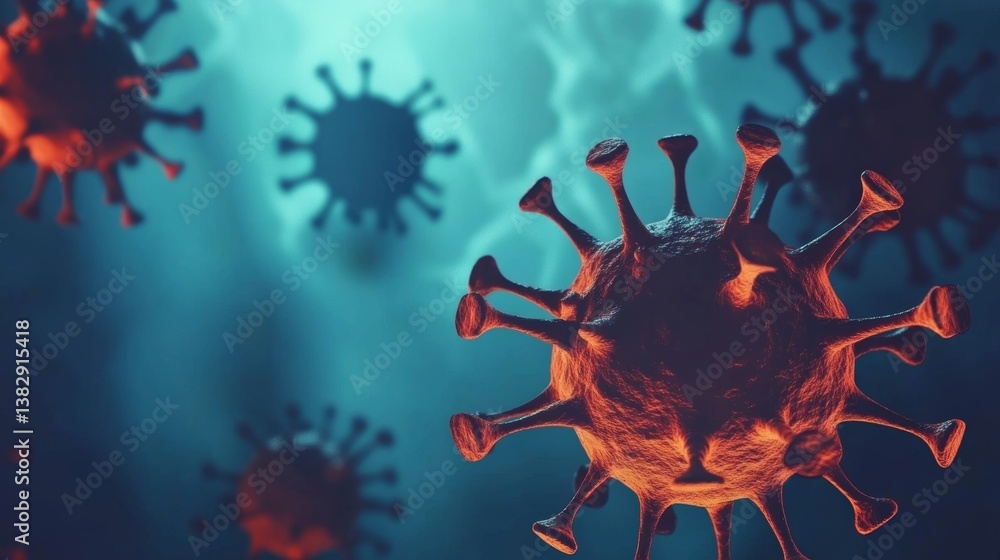 Poster coronavirus cells represented in a colorful and dynamic visualization highlighting their structure a
