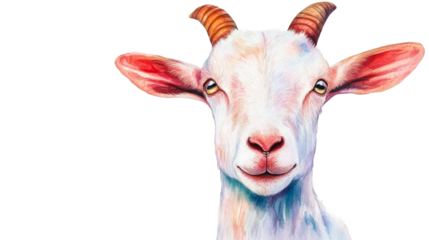 Goat's artistic portrait with black background, detailed, cut out transparent