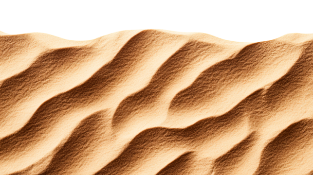 Aerial view of rolling sand dunes with smooth wavy texture, cut out transparent