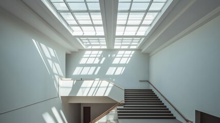 Fototapeta premium Modern stairwell with skylights, bright interior