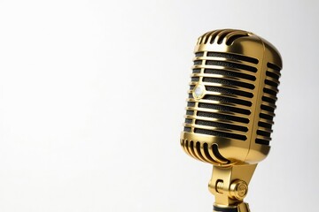 Fototapeta premium Close-up shot of a gold microphone isolated on white , studio, hip hop, rap