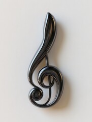 Obraz premium Elegant black treble clef on white background casting soft shadow music symbol artistic design