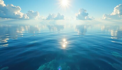 Calm lake surface, ripple patterns reflecting sky, stock, top view
