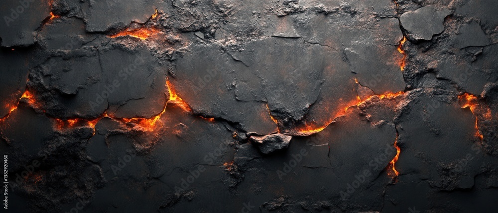 Poster dramatic volcanic rock texture with glowing lava cracks creating a striking geological abstract back