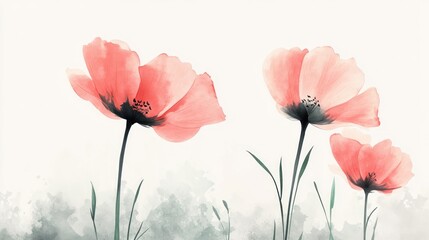 Delicate Pink Poppies Watercolor Style