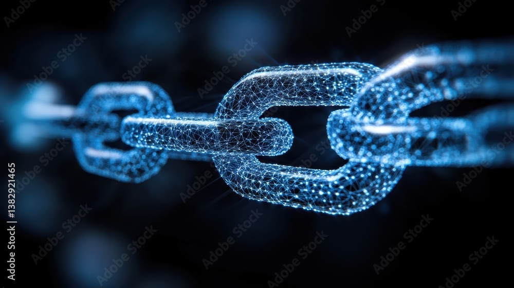 Poster A dark background featuring a futuristic binary code link chain, symbolizing advanced technology and data connectivity.